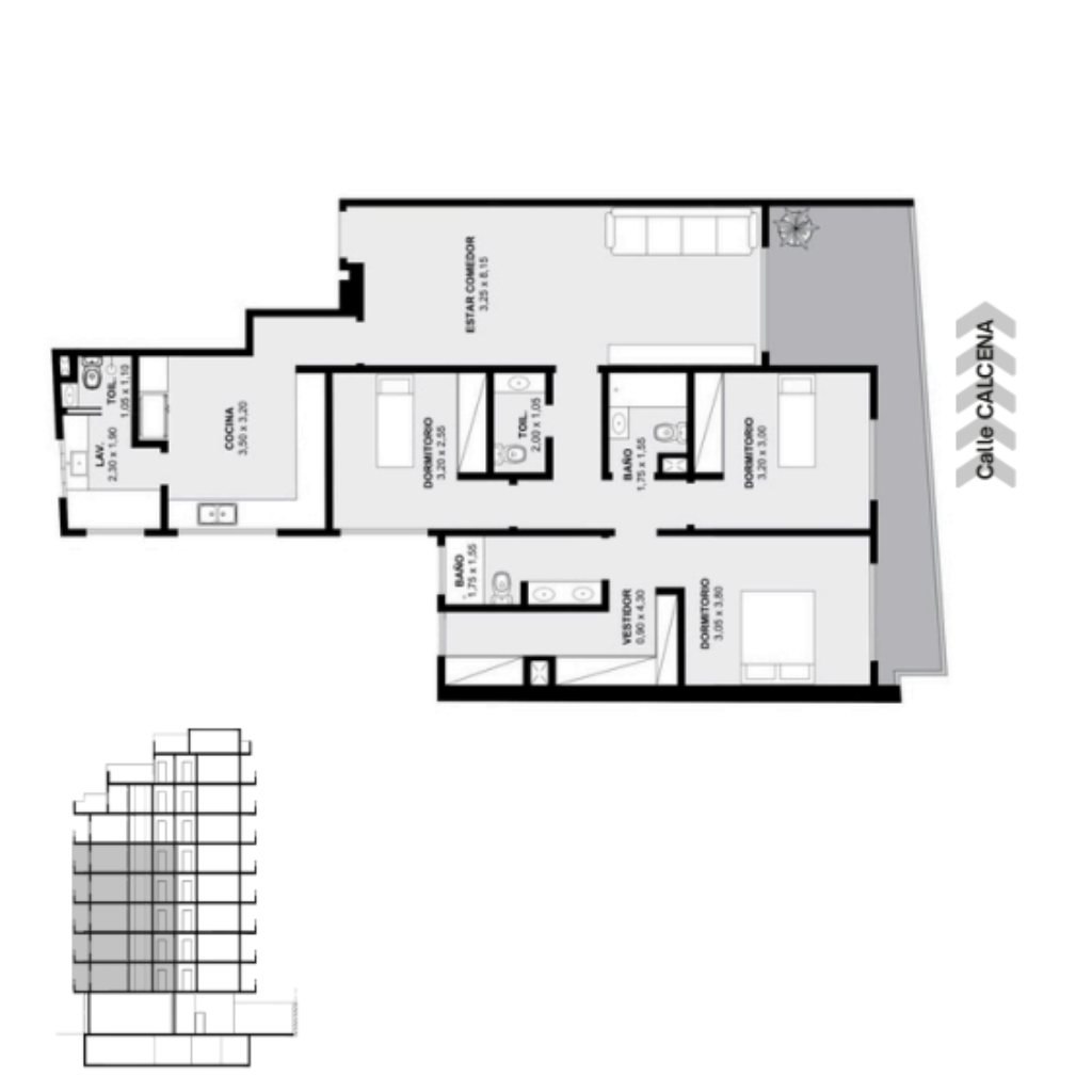 Plano Piso 1 a 5 Depto A