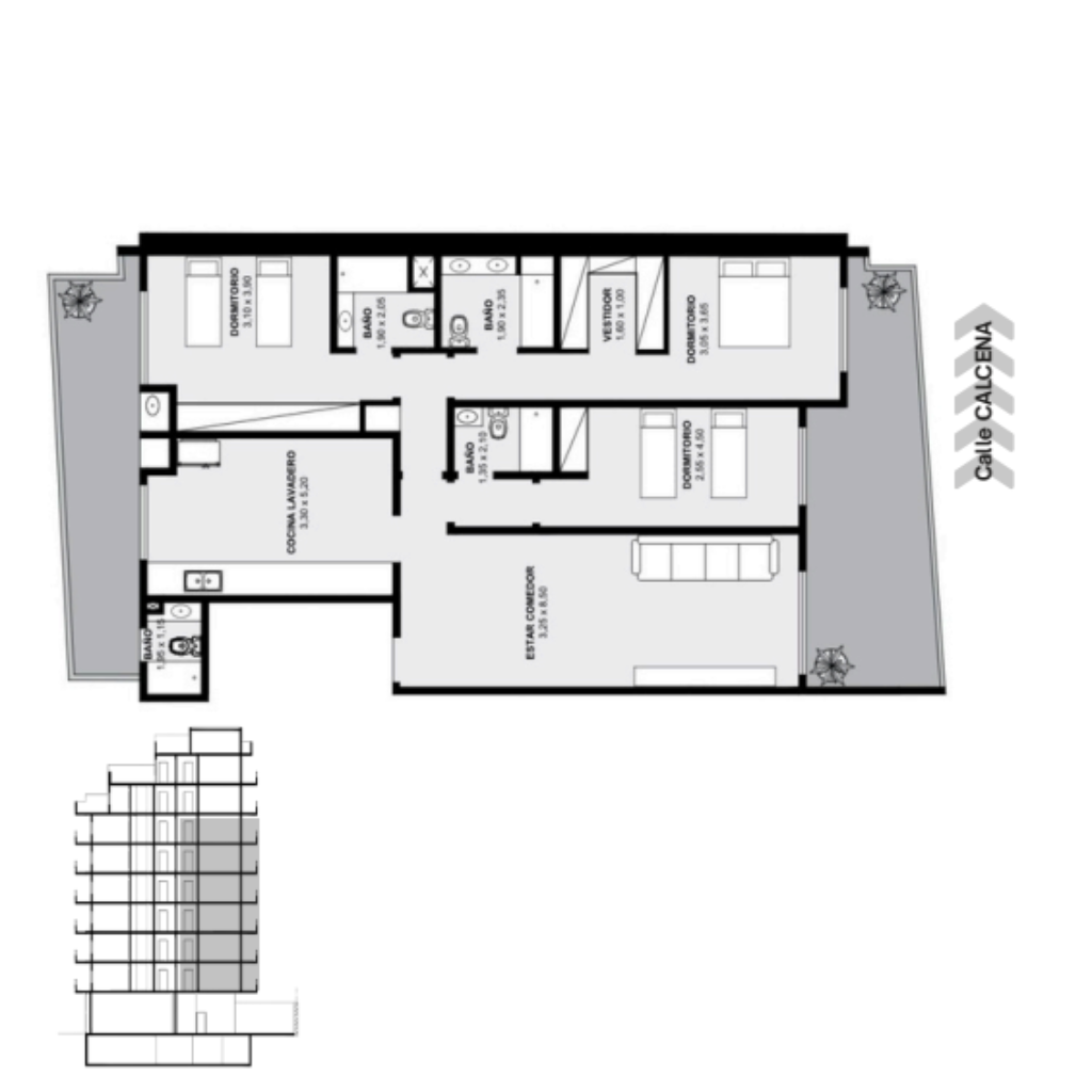 Plano Piso 1 a 6 Depto B