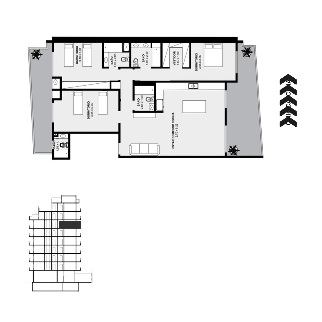 Plano Piso 6 Depto B Frente